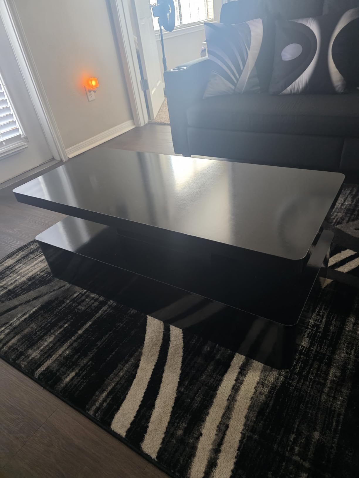 MXV Modern Coffee Table, 40 Inches Coffee Tables with 16 Colors LED Lights, 2 Tier Rectangular Center Table, Large Storage Space, High Glossy Wooden Tea Table for Living Room, Bedroom, Office, Black customer photo 2
