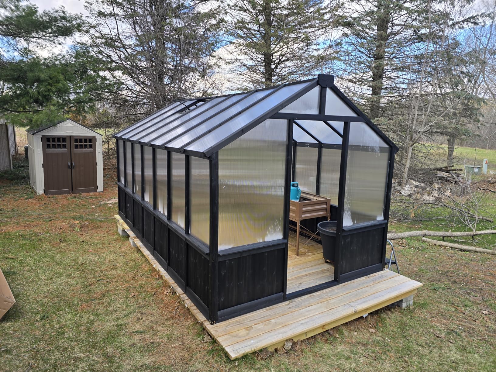 Yardenaler 8x10 FT Greenhouse Kit with 6MM Thick Polycarbonate Panel for Outdoor, Wooden Walk-in Green House with Adjustable Roof Vent and Lockable Door, Backyard, Garden, Light Mocha Brown customer photo 1
