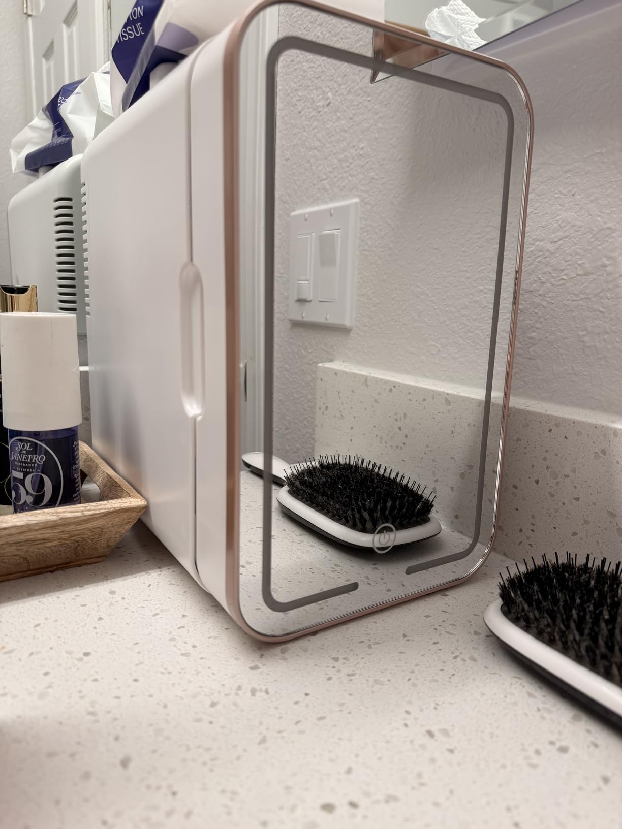 YLFU Mini Fridge for Bedroom, 6L Skincare Fridge with LED Mirror for Dorm & Office, Portable Cooler & Warmer Small Compact Refrigerator for Skincare, Makeup and Cosmetics customer photo 2