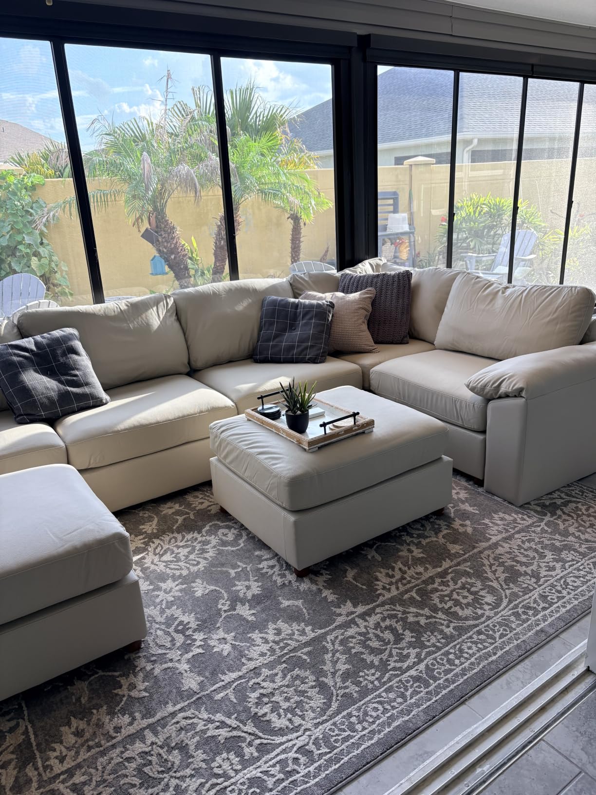EASE MOOSE Leather Sectional Couch, Oversized Modular Sectional Sofas, Wide Deep Seat Modular Couch, Scratch Resistant Faux Leather Material, L Shaped Sofa for Big Spaces, Brown customer photo 1