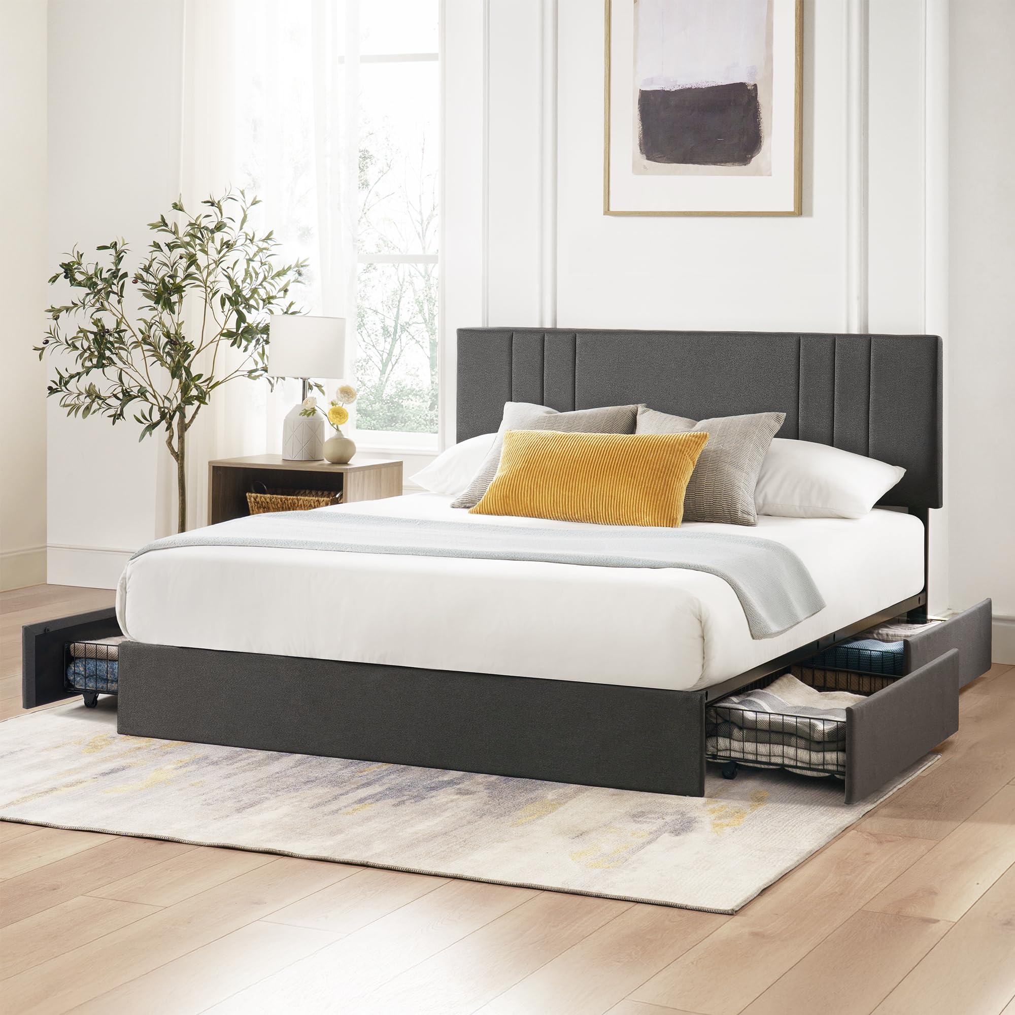 Zinus Billie Platform Bed Frame, Four Underbed Storage Drawers, Height Adjustable Headboard, Upholstered Style, Queen customer photo 1