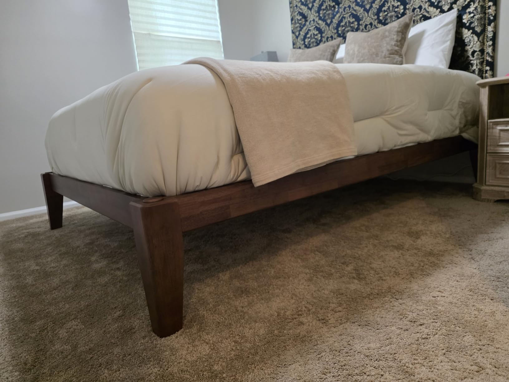 Thor Premium Solid Wood Bed Frame Queen, Japanese Joinery Bed Frame with Wood Slat Support, Platform Bed, No Box Spring Needed, Easy Assembly, Minimalist & Modern Style (Walnut) customer photo 2
