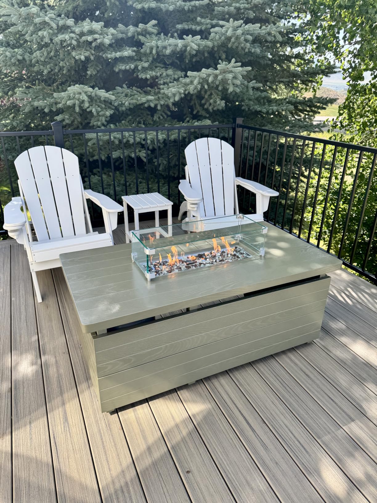 Sundale Outdoor 51 Inch Outdoor Fire Pit Table, 50,000BTU Rectangle Propane Fire Pit with Sliding Tank Holder, Glass Wind Guard, Removable Lid, CSA Certified, Brown customer photo 1