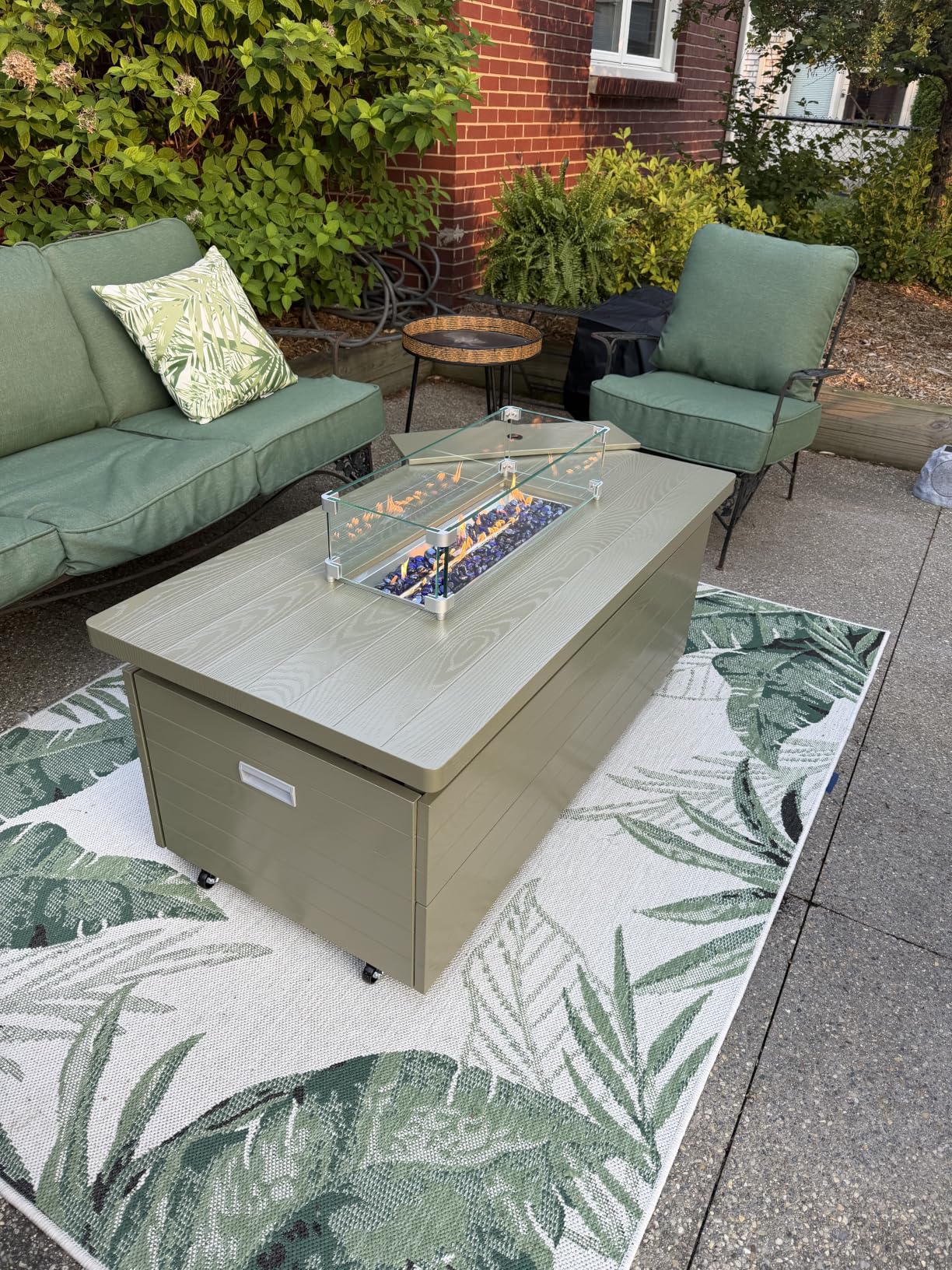 Sundale Outdoor 51 Inch Outdoor Fire Pit Table, 50,000BTU Rectangle Propane Fire Pit with Sliding Tank Holder, Glass Wind Guard, Removable Lid, CSA Certified, Brown customer photo 2