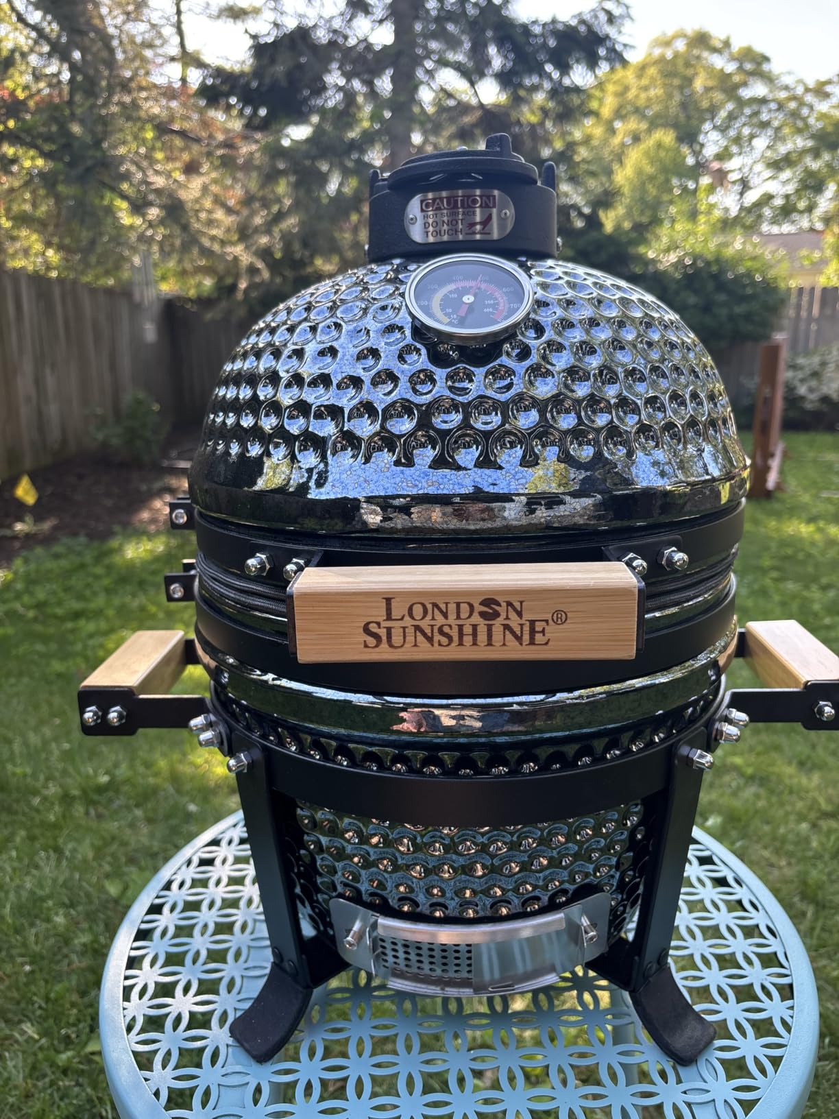 London Sunshine 13-Inch Ceramic Kamado Grill, Waterproof Vent Cap, Orange | Portable Charcoal Grill with Stainless Steel Grate for Patio & Outdoor customer photo 1