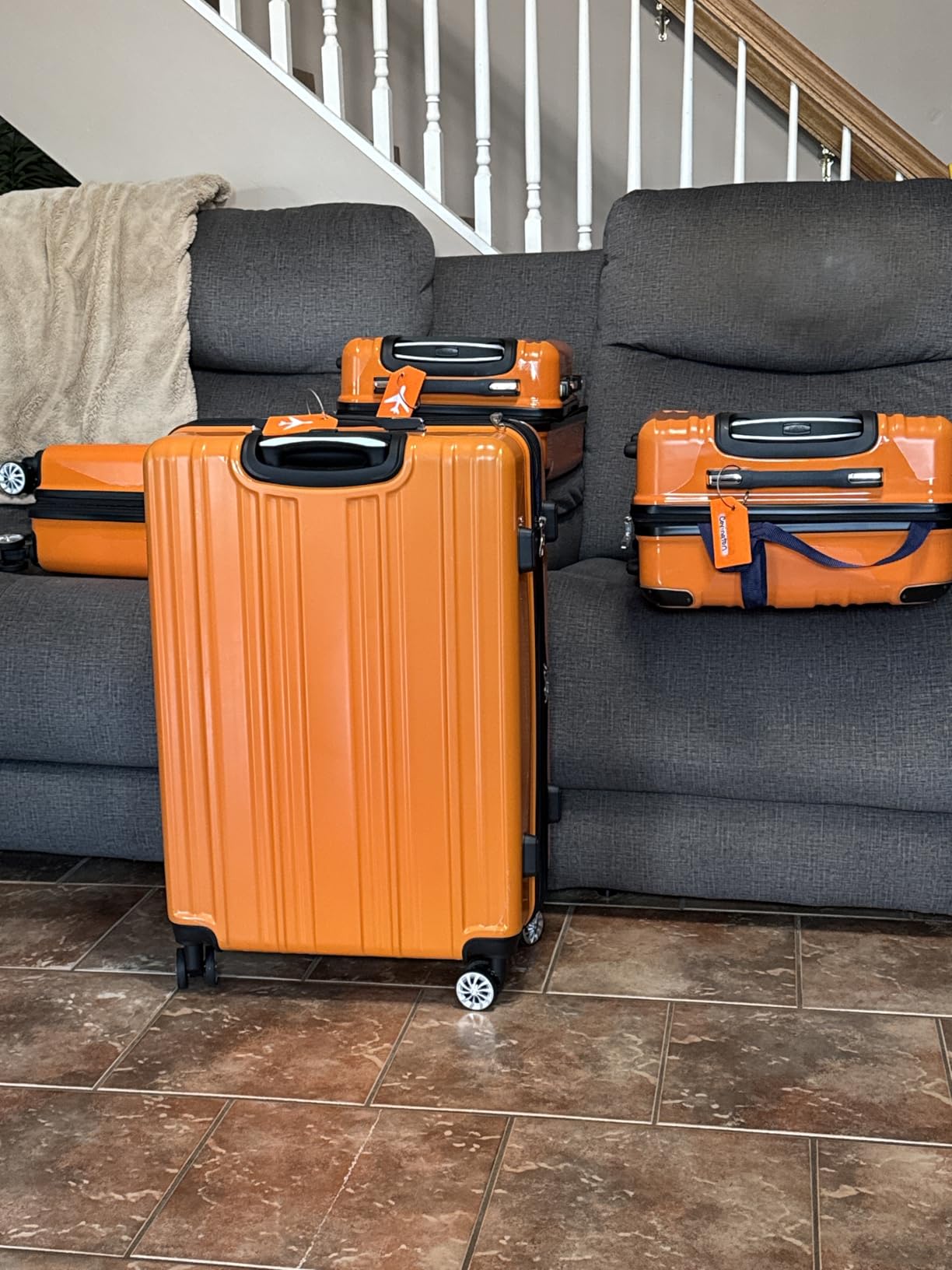 Coolife Luggage, Suitcase with Durable and Lightweight, Large Checked Luggage with ABS Hardshell Expandable, Dual Spinner Wheels, TSA Lock, and YKK Zipper (Apricot White, L 28in) customer photo 1
