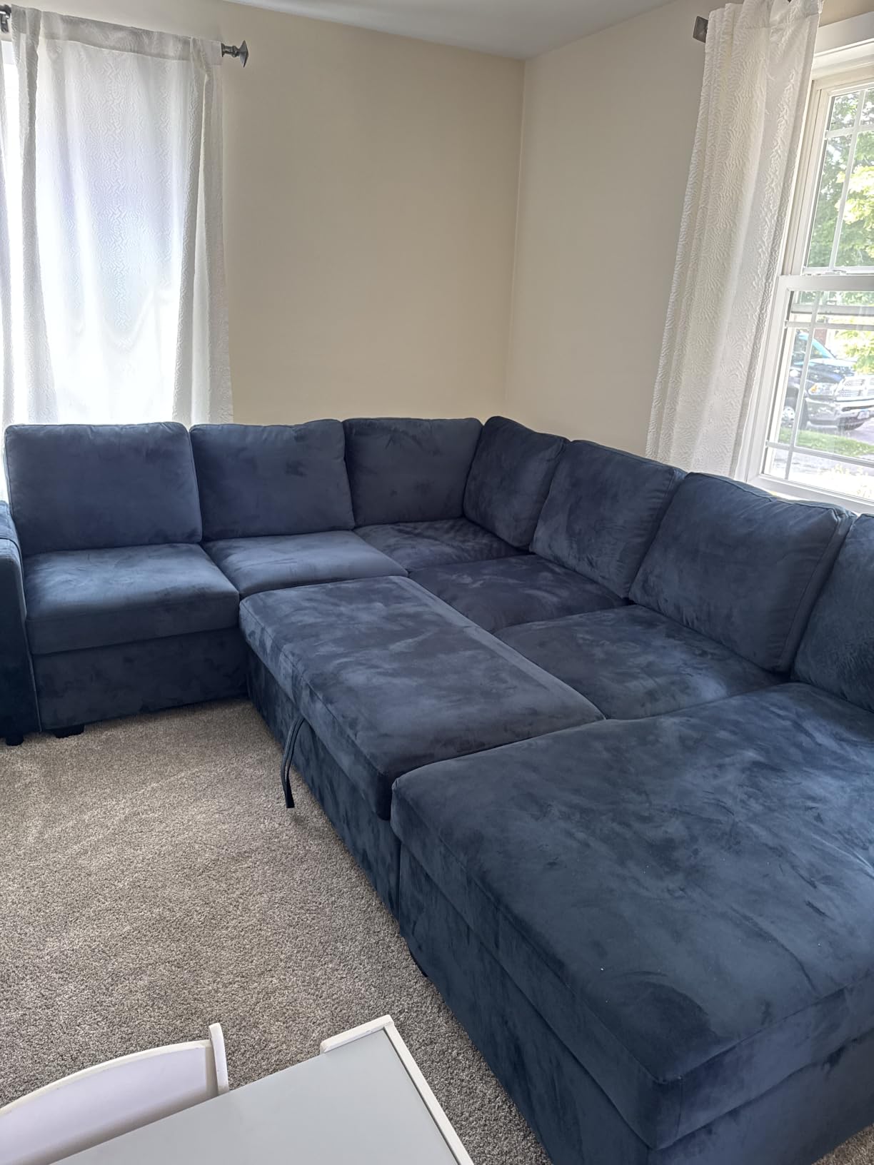 HONBAY Sleeper Sectional Couch with Pull-Out Bed Sectional Sleeper Sofa Pull Out Bed with Storage Chaise, 6 Seaters Couch for Living Room, Faux Leather Brown customer photo 1