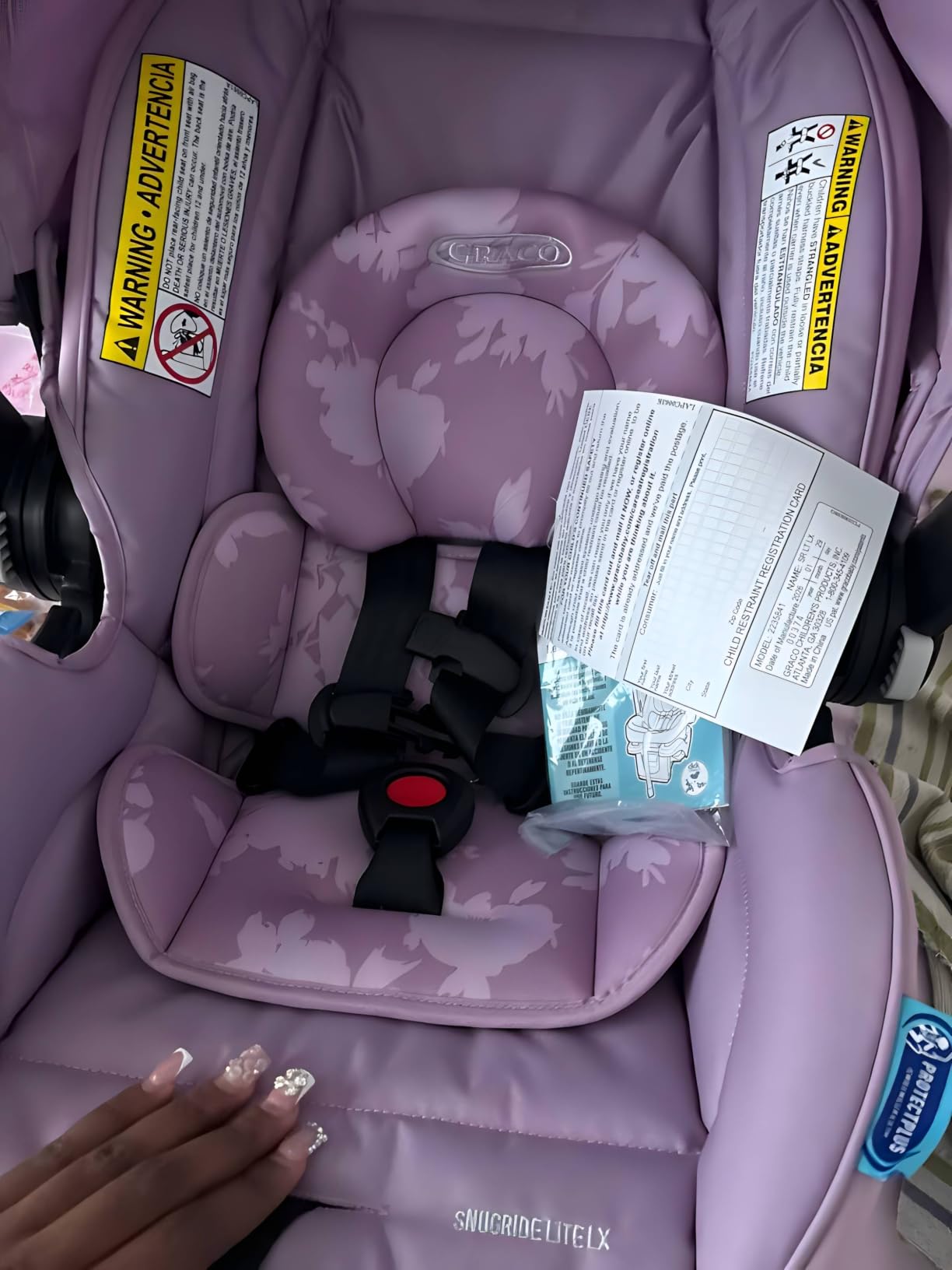 Graco SnugRide Lite LX Infant Car Seat, Lightweight Rear-Facing Seat for Babies 4-30 lb, 4-Position Adjustable Base, Latch Installation & ProtectPlus Engineered, Lilac Mod customer photo 1