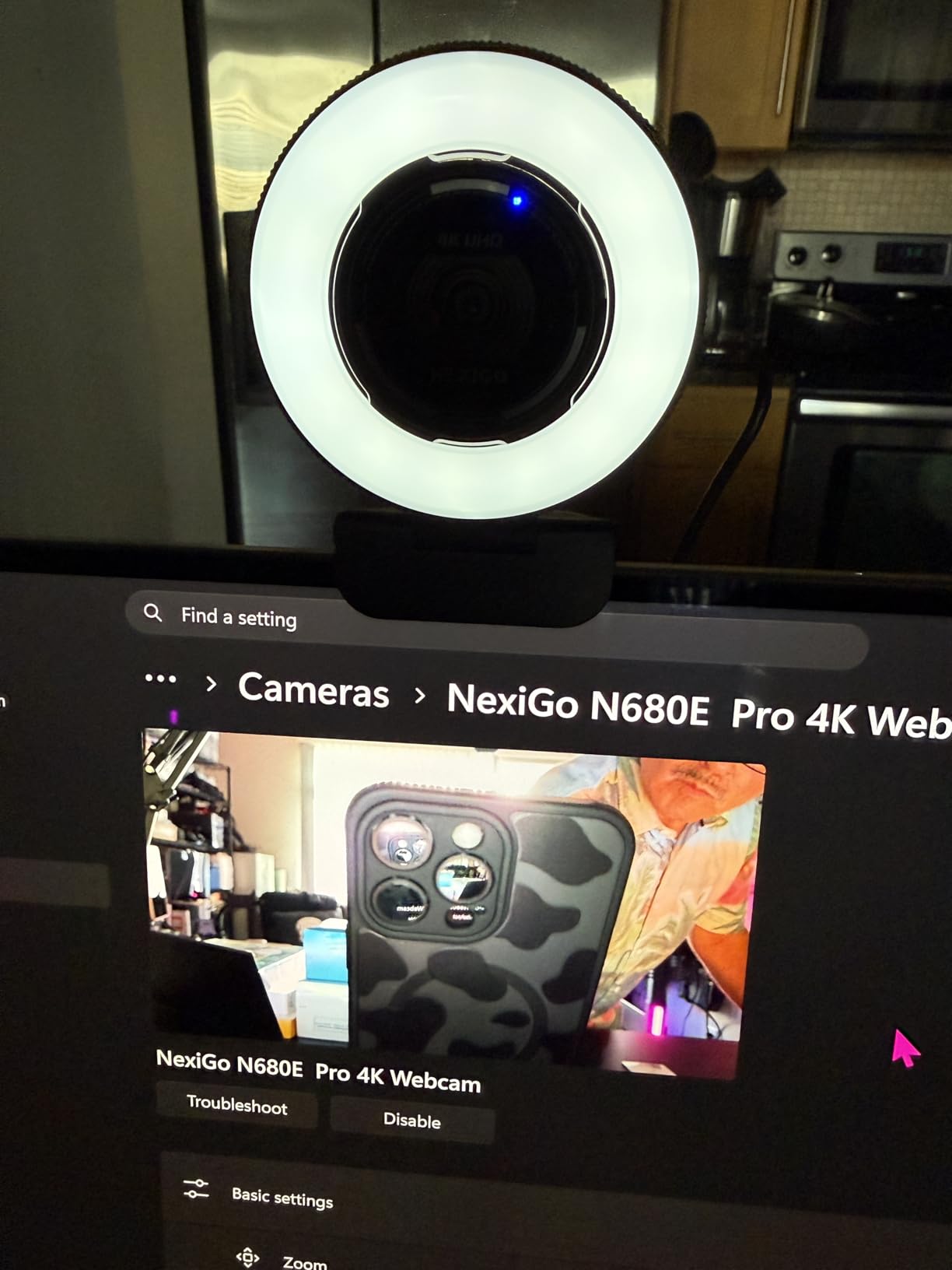 NexiGo N680E Pro 4K Webcam with Ring Light, PDAF Autofocus, 1080p 60FPS, Dual Noise-Canceling Mics, Privacy Shutter, USB Plug-and-Play for Zoom, Teams, Twitch, Google Meet customer photo 1
