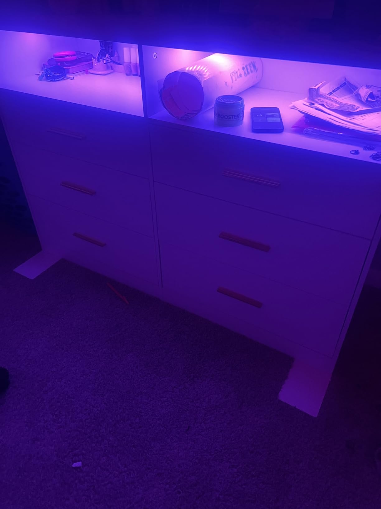 VASAGLE Custos Collection - Dresser for Bedroom, with LED Lights and Power Strip, Chest of Drawers, Modern, TV Stand for Living Room, 6 Drawers, 15.8 x 46.9 x 32 Inches, Ink Black ULTS316BC01S customer photo 2