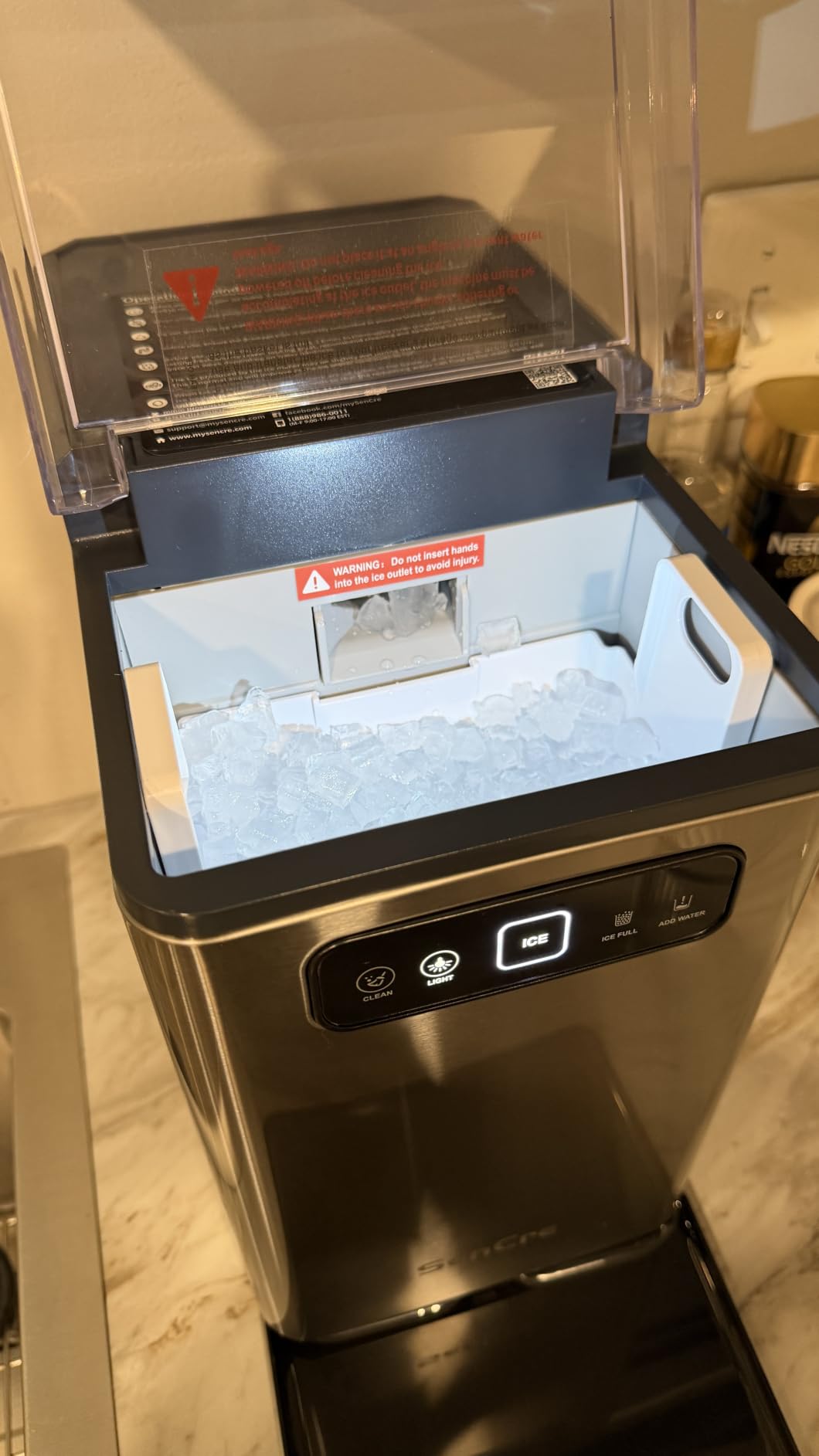 Nugget Ice Maker Countertop 40Lbs/24H Soft Chewable Ice Machine Pellet Crushed Ice Makers, One-Click Operation Auto Self-Cleaning Stainless Steel with Scoop for Home Kitchen Office, Silver customer photo 1
