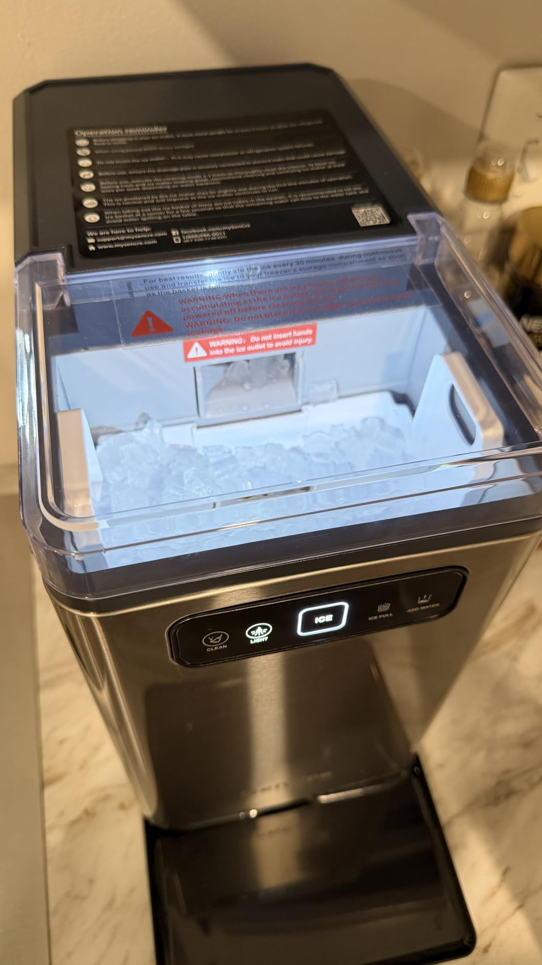 Nugget Ice Maker Countertop 40Lbs/24H Soft Chewable Ice Machine Pellet Crushed Ice Makers, One-Click Operation Auto Self-Cleaning Stainless Steel with Scoop for Home Kitchen Office, Silver customer photo 2