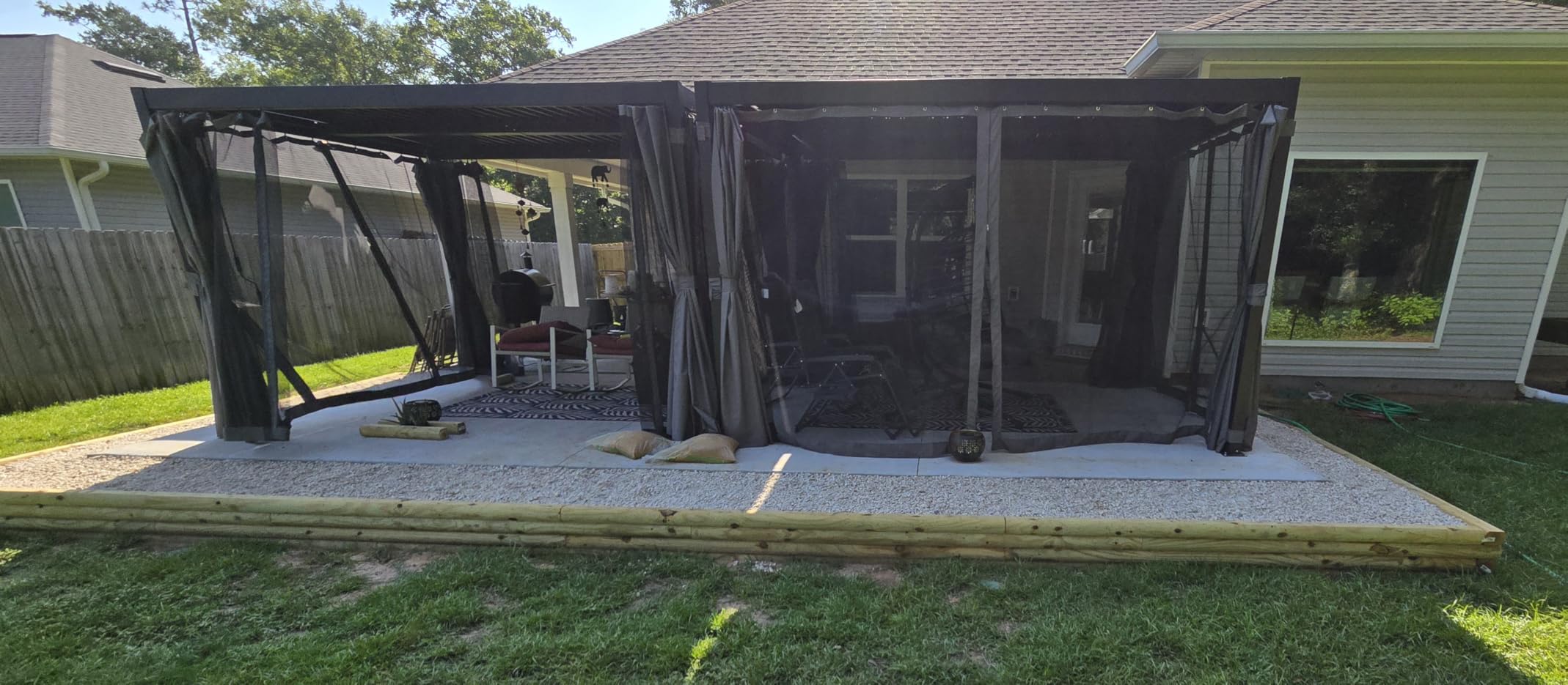 MELLCOM Louvered Pergola 10x12, Outdoor Rustproof Shelter with Adjustable Roof, Steel Aluminum Gazebo with Waterproof Curtains and Netting for Patio Deck customer photo 2