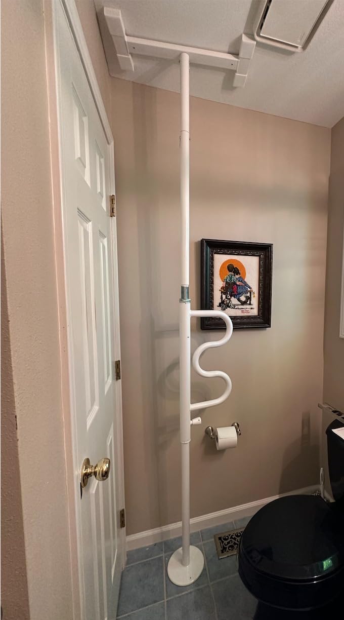 Stander Wonder Pole, Security-Pole and Curve Grab Bar, Tension Mounted Floor to Ceiling Transfer-Pole for Seniors, Elderly Adults, Bathroom Safety Assist and Stability Rail, White customer photo 1