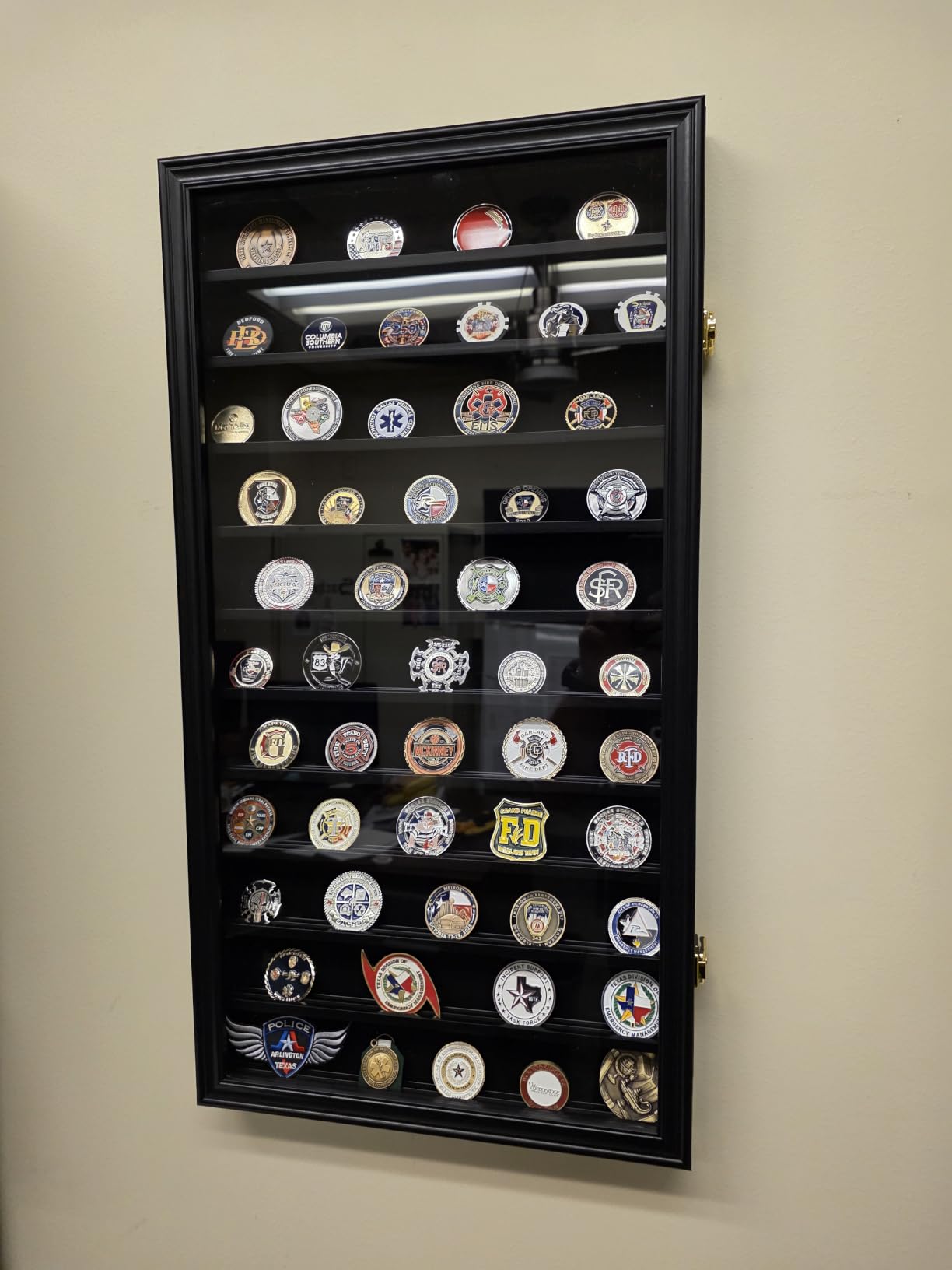 DisplayGifts Military Challenge Coin Display Case Poker Chips Holder Wall Cabinet Rack 29 X 16 Compatible with Army Navy Air Force Marine Corps Challenge Coins customer photo 1