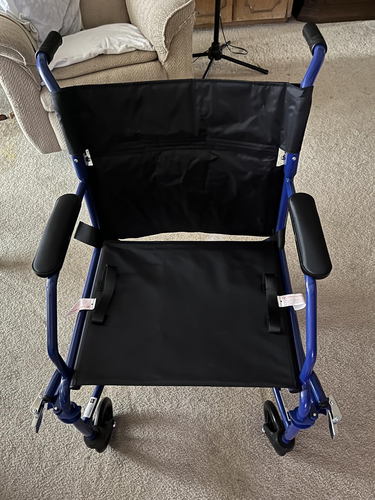 Medline Ultra Lightweight Transport Wheelchair for Adults, Foldable, 19-Inch Seat Width, Blue customer photo 2