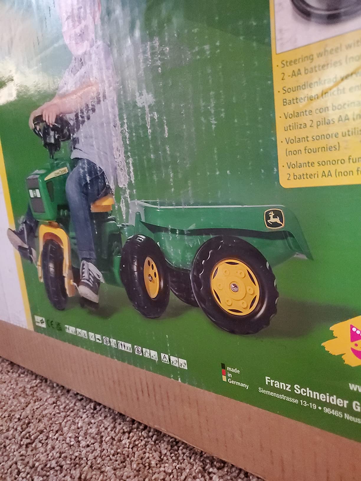 John Deere 3-Wheel Trac with Trailer Ride On, Green/Yellow customer photo 1
