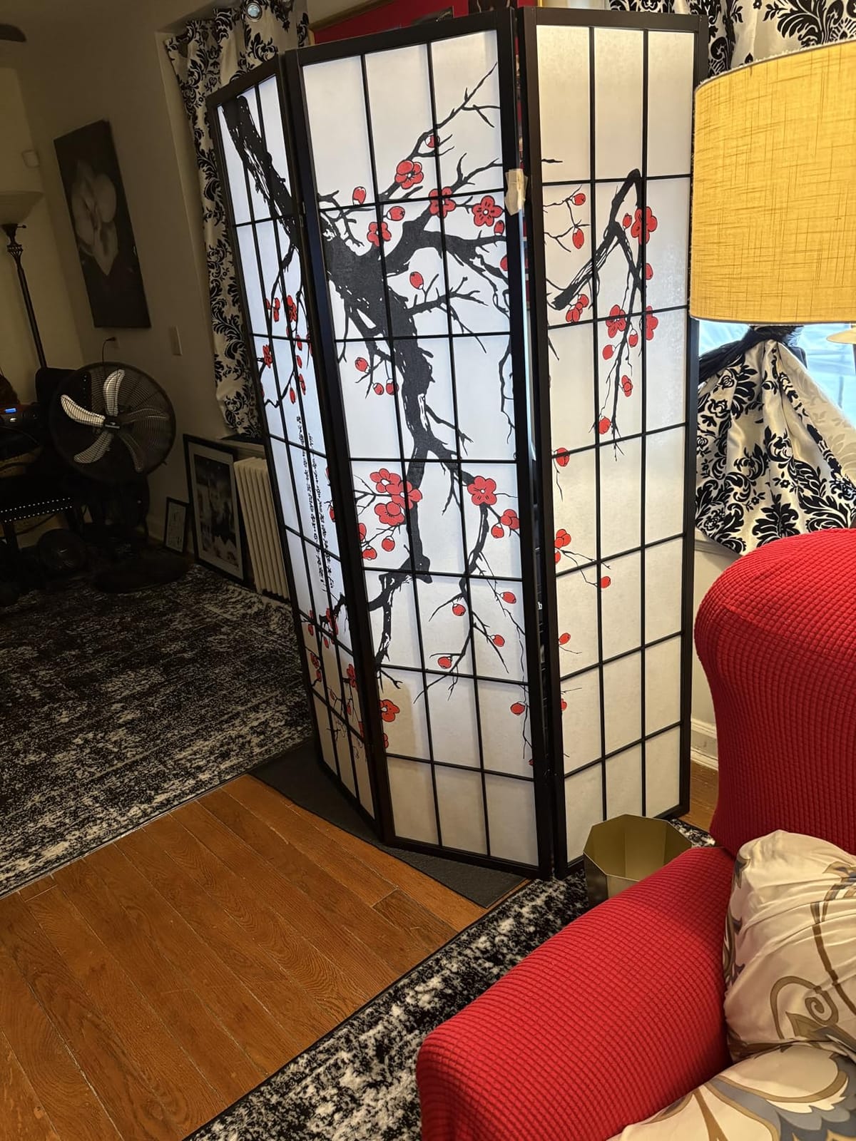 Roundhill Furniture Black Japanese 4-Panel Screen Room Divider, Plum Blossom customer photo 2