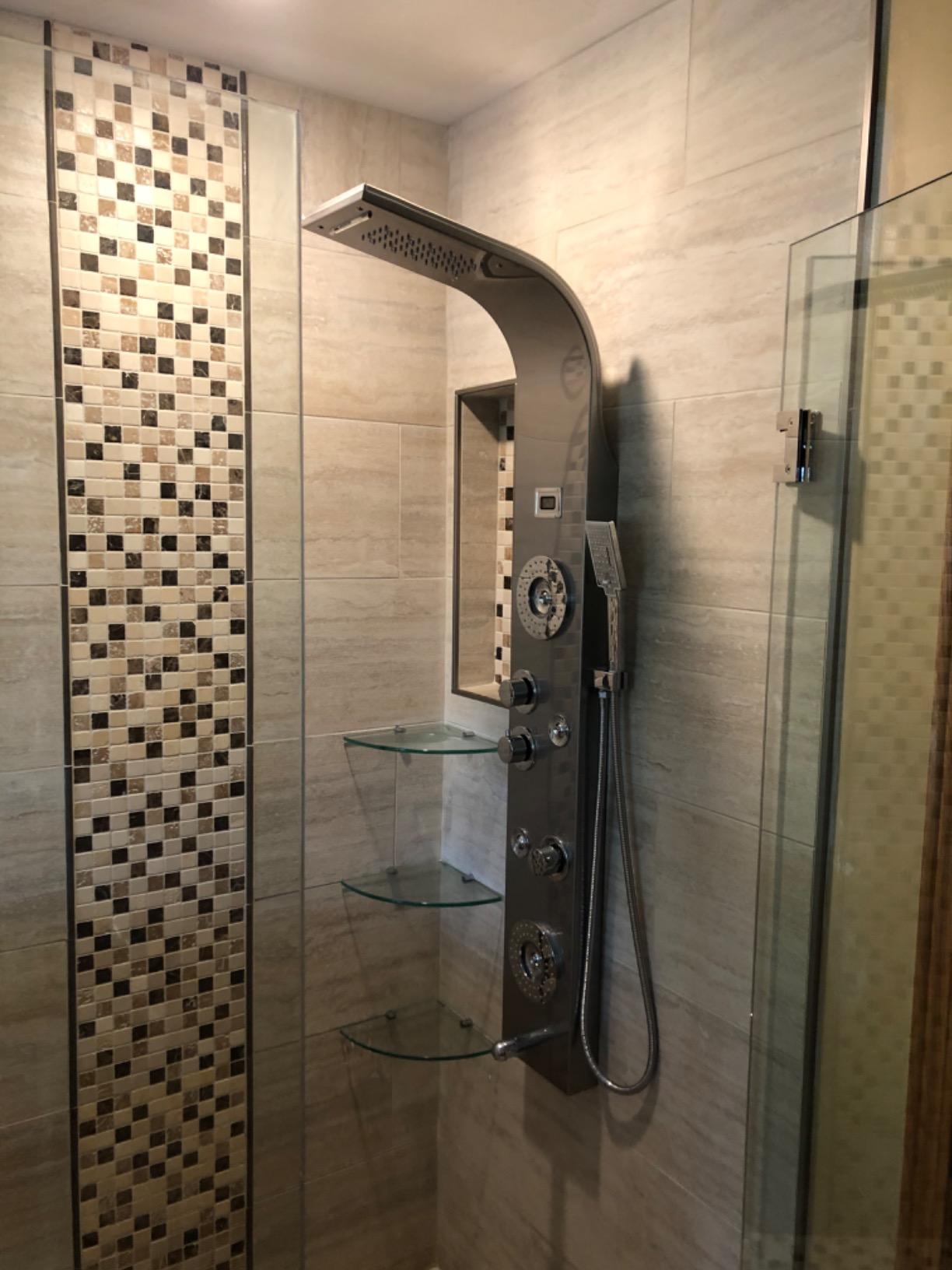 ELLO&ALLO Stainless Steel Shower Panel Tower System, LED Rainfall Waterfall Shower Head 6-Function Faucet Rain Massage System with Body Jets, Brushed Nickel customer photo 2