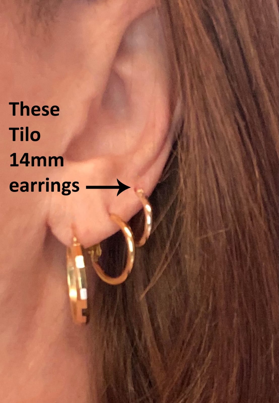 14k Yellow Gold Classic Shiny Polished Round Hoop Earrings, 2mm tube customer photo 2