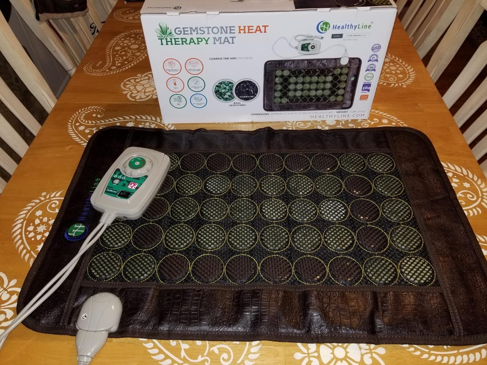 HealthyLine Far Infrared Heating Mat for Back & Neck, 72x24 | Full-body coverage, 2 natural gemstones, 14 lb weighted design, Light mesh construction, Massage-table compatible customer photo 1