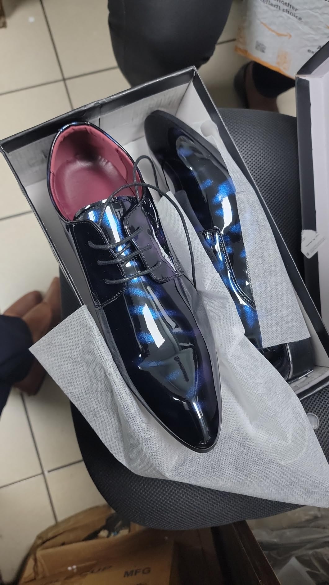 Men Fashion Dress Business Shoe Pointed Toe Floral Patent Leather Lace Up Oxford Black Brown Red Grey customer photo 2