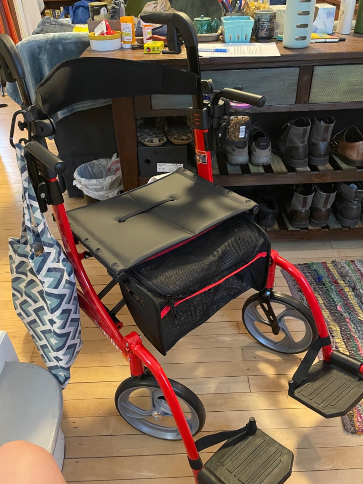 Drive Medical Nitro Duet Dual Function Foldable Rollator Walker & Transport Wheelchair for Seniors & Adults - Hand Activated Brakes & Back Support - Large Front Wheels - Red customer photo 1