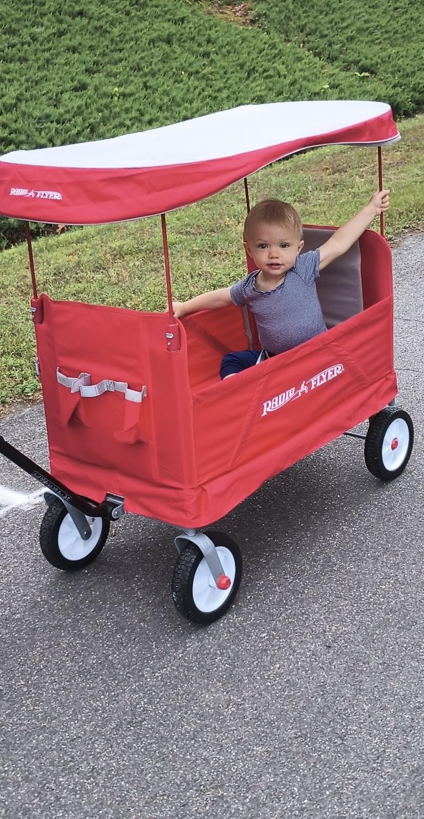 Radio Flyer 3-in-1 Off-Road EZ Fold Wagon with Canopy, for Kids 1.5+, 3-in-1 Push or Pull, with Bench Mode, One Hand Flat Fold, Off-Road Tires, DuraClean Fabric, Seat Belts, Stroller Wagon for Kids customer photo 1