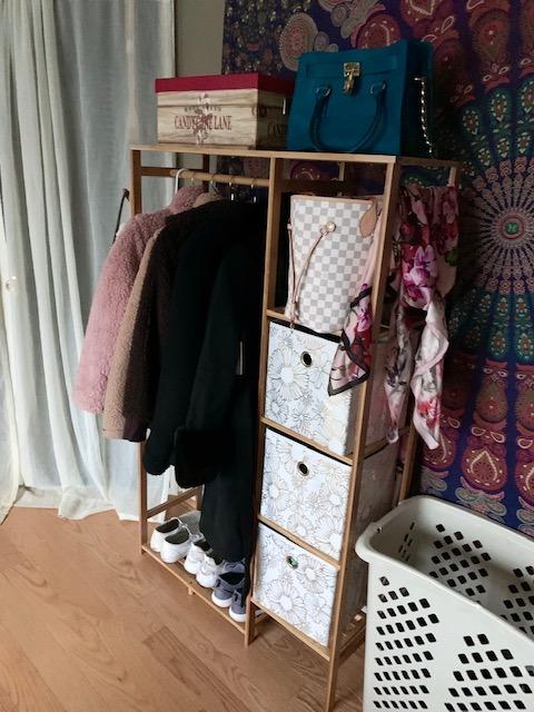 Ufine Bamboo Garment Rack with 6 Tier Storage Shelves & Hanging Rod | Heavy Duty Clothes Hanging Stand with Side Hooks, Portable Wardrobe Closet Organizer customer photo 1