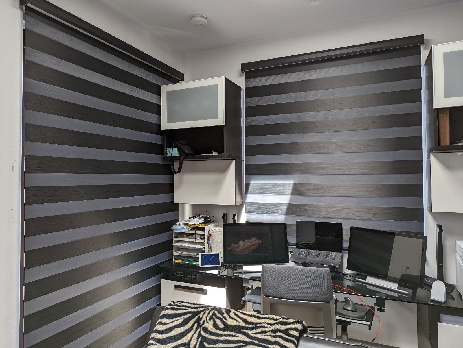 Graywind Motorized Zebra Blinds for Windows, Blackout Smart Blinds with Remote Control, Dual Layer Custom Zebra Shades Work with Alexa, Google Home, Apple Homekit, Classic White customer photo 1