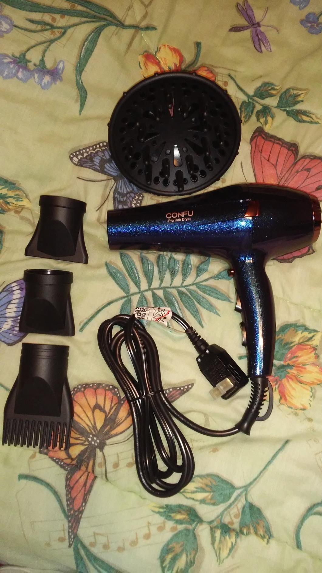 CONFU Hair Dryer Pro, Professional Ionic Salon Blow Dryer with Diffuser for Women and Men, 5X Fast Drying, Powerful and Quiet Hair Blow Dryer for Fast & Easy Styling (1875 Watts) customer photo 1