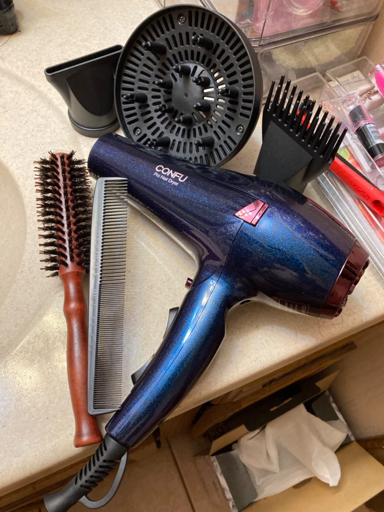 CONFU Hair Dryer Pro, Professional Ionic Salon Blow Dryer with Diffuser for Women and Men, 5X Fast Drying, Powerful and Quiet Hair Blow Dryer for Fast & Easy Styling (1875 Watts) customer photo 2