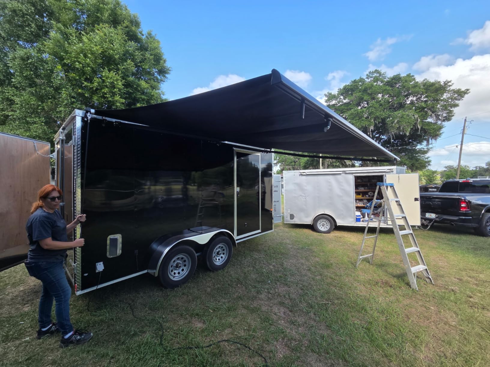 ALEKO Patio Awning Caribbean Black Frame, 10x8 Onyx Black | Hand-crank retractable sunshade, adjustable pitch, water-resistant fabric, rust-free aluminum frame, shades decks and windows customer photo 1