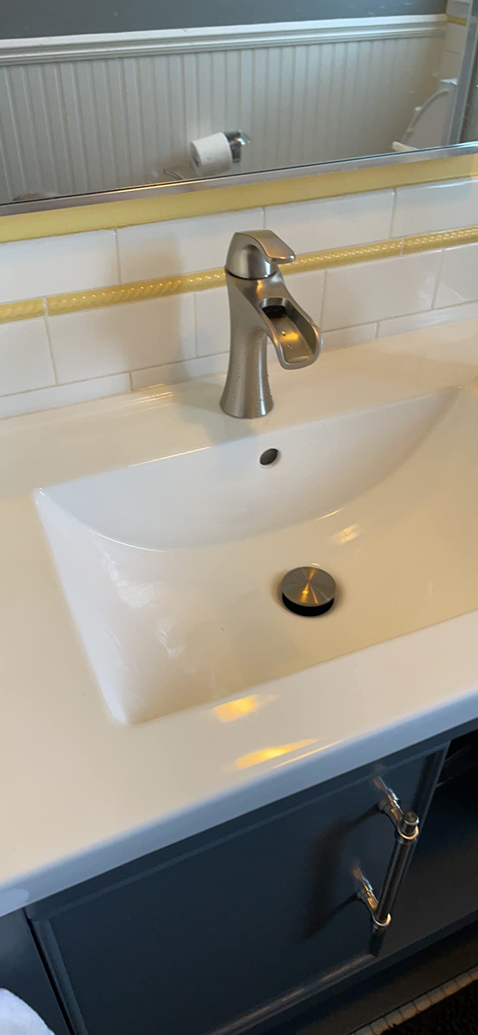 Pfister Jaida Single Handle Waterfall Bathroom Sink Faucet 3 Hole with Spot Defense Brushed Nickel Finish and Push & Seal Drain for Vanity Installation LF042JDGS customer photo 2