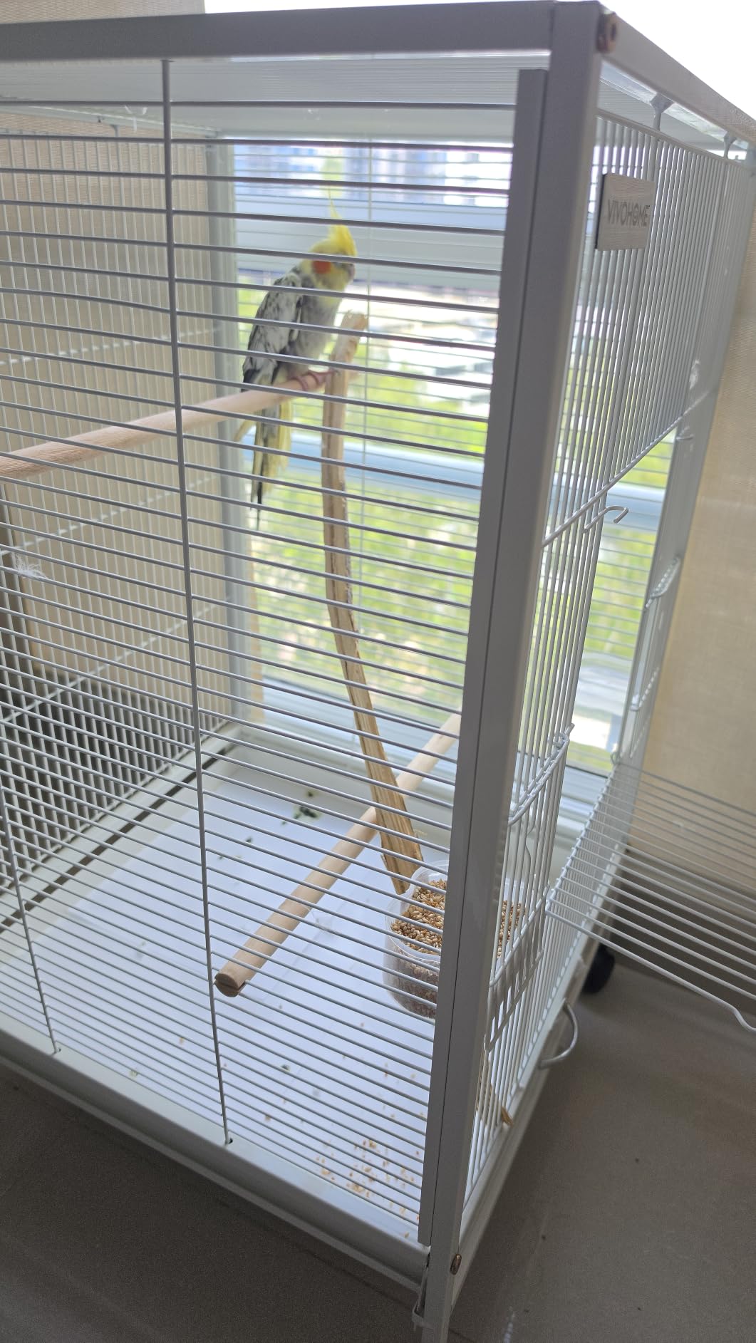 VIVOHOME Wrought Iron Bird Cage with Rolling Stand, 30 Inch Height | Standing Bird Flight Cage with Casters, Slide-out Tray for Parakeets Cockatiels Lovebirds Canaries Finches Conures, Black customer photo 1