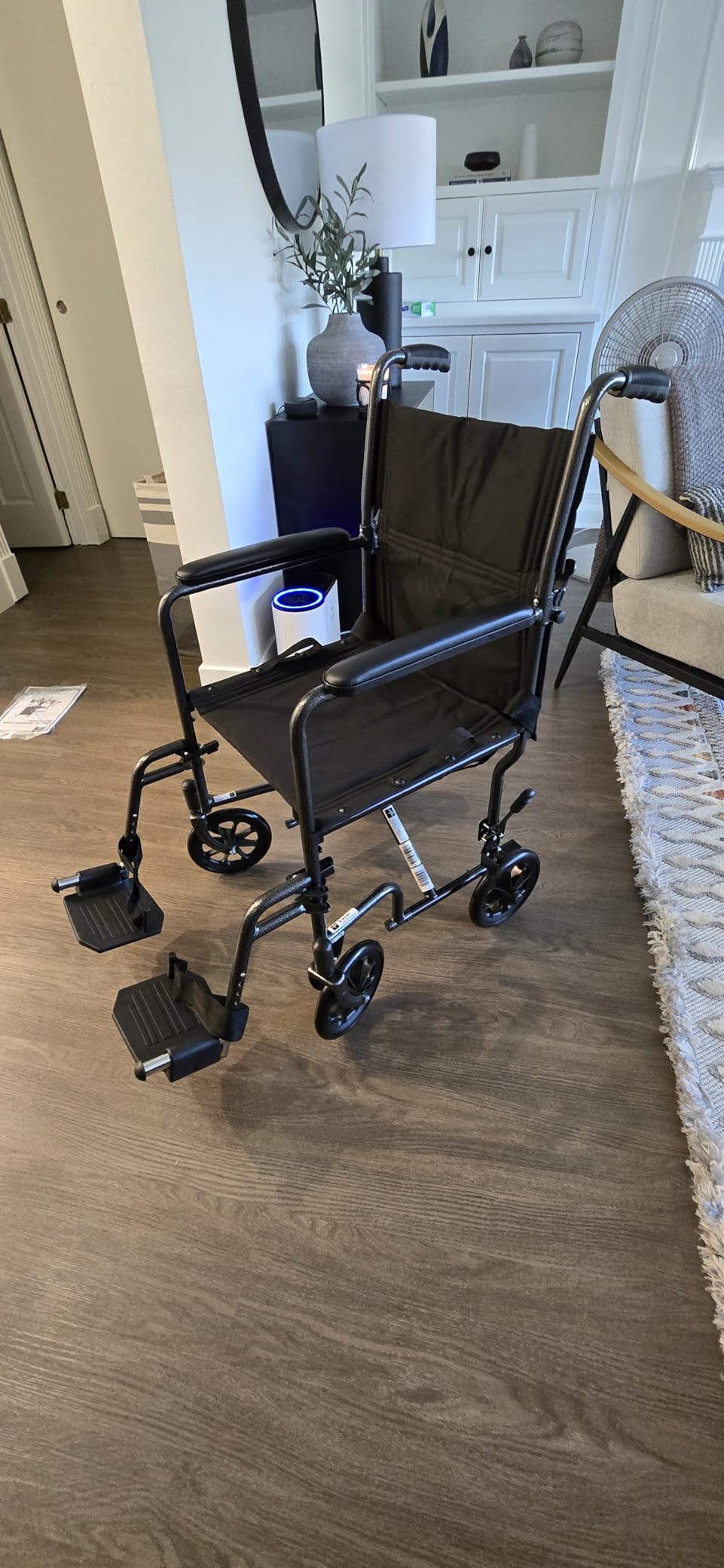 Medline Durable Folding Steel Transport Wheelchair with Swing-Away Footrests, 19-Inch Seat Width, Black customer photo 1