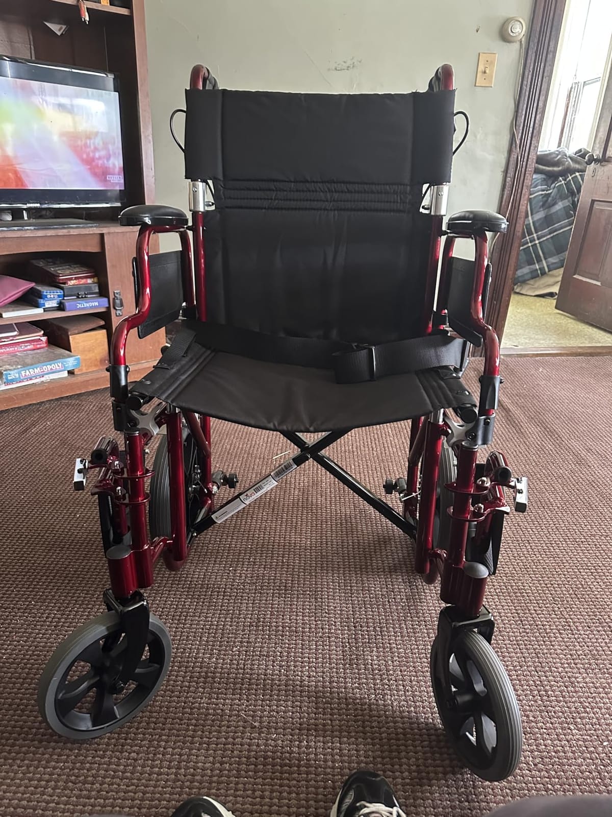 NOVA Medical Products Lightweight Transport Chair with Locking Hand Brakes, Purple customer photo 2