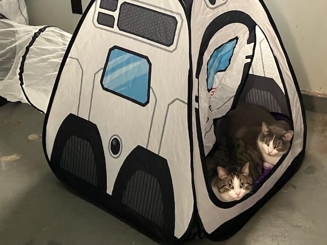 JOYIN White Rocket Ship Pop up Play Tent with Tunnel and Playhouse Kids Indoor Outdoor Spaceship Tent Set customer photo 2