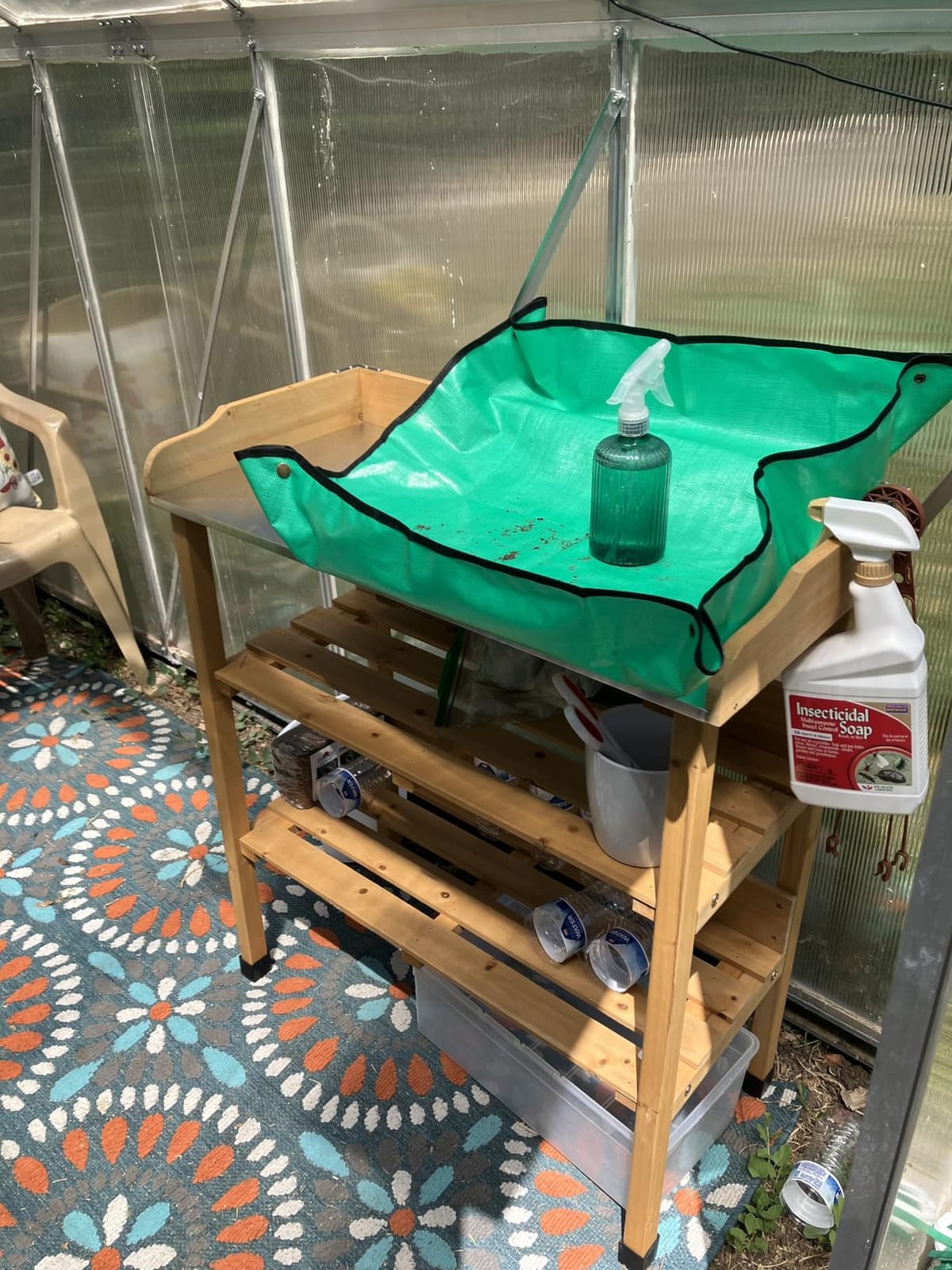 Yaheetech Potting Bench Outdoor Console Table w/3-Tier Storage,Natural Wood | Metal Tabletop, 3-Tier Storage Shelves with Hooks, Outdoor Gardening Table for Planting, Potting and Organizing Garden Tools. customer photo 2
