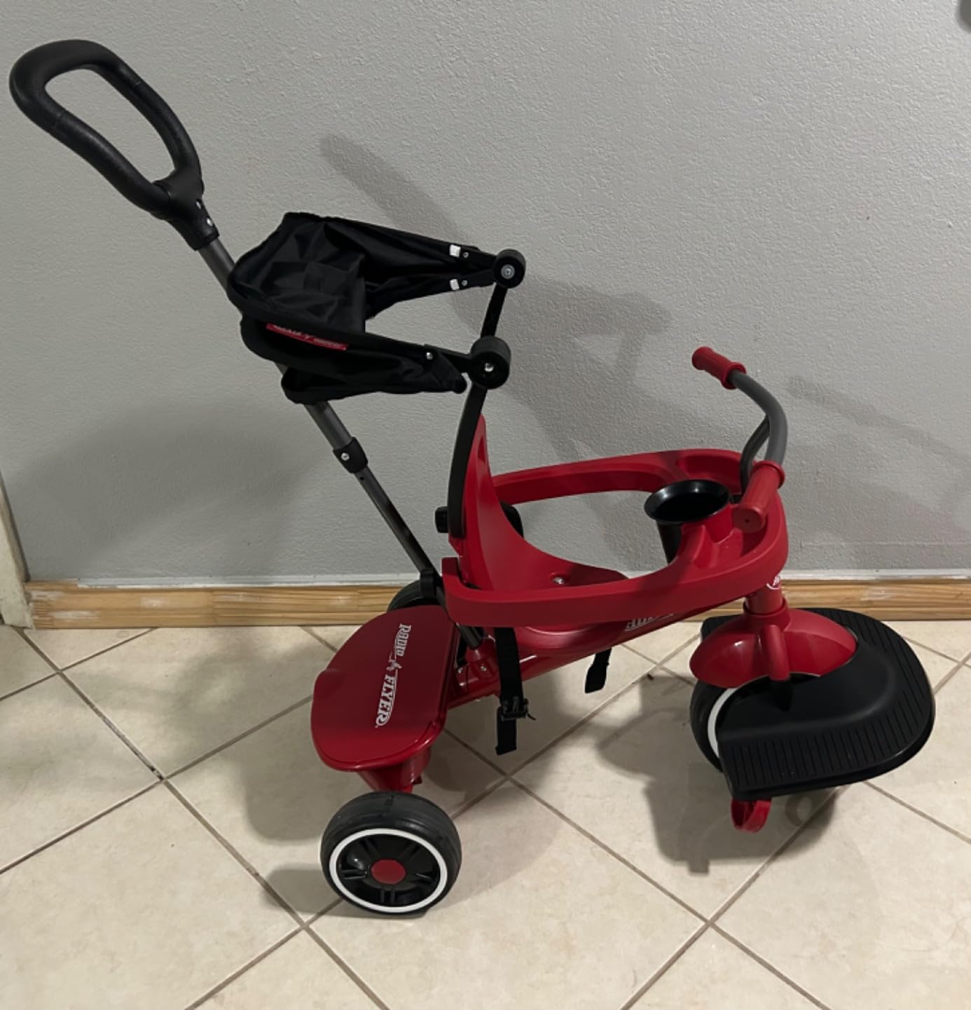 Radio Flyer 4-in-1 Pedal & Push Stroll 'N Trike, Ages 1-5, UV Canopy, Red | Toddler Tricycle & Stroller, High-Density Foam Tires, Parent Push Handle, Removable Tray customer photo 1