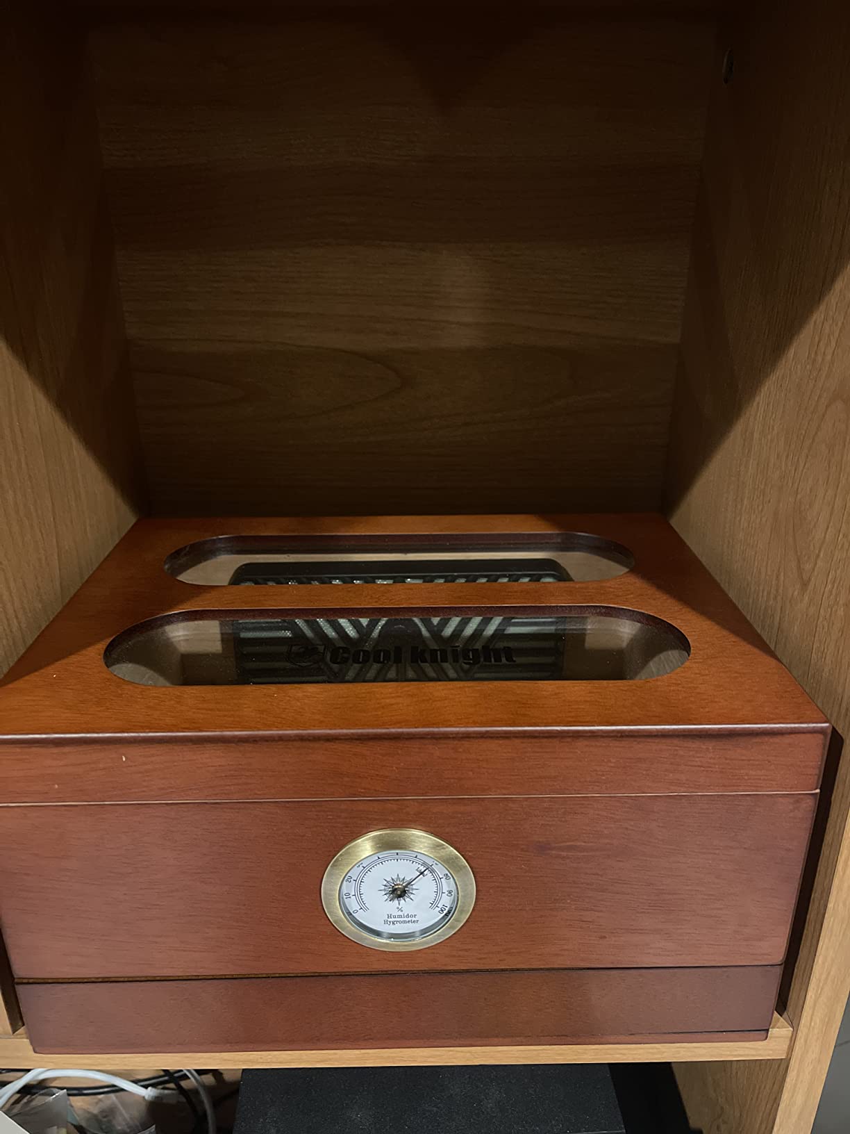 COOL KNIGHT Cigar Humidor with Front Hygrometer, Humidifier and Accessory Drawers-Tempered Glass Top Cigar Humidor Box - Spanish Cedar Humidor-Desktop Humidor that can Hold 20-35 Cigars customer photo 1