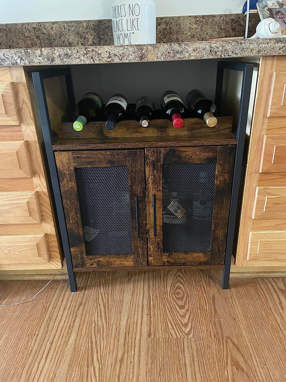 X-cosrack Wine Bar Rack Cabinet with Detachable Wine Rack, Coffee Bar with Glass Holder, Small Sideboard and Buffet Cabinet with Mesh Door, Rustic Brown (Patent Pending) customer photo 2