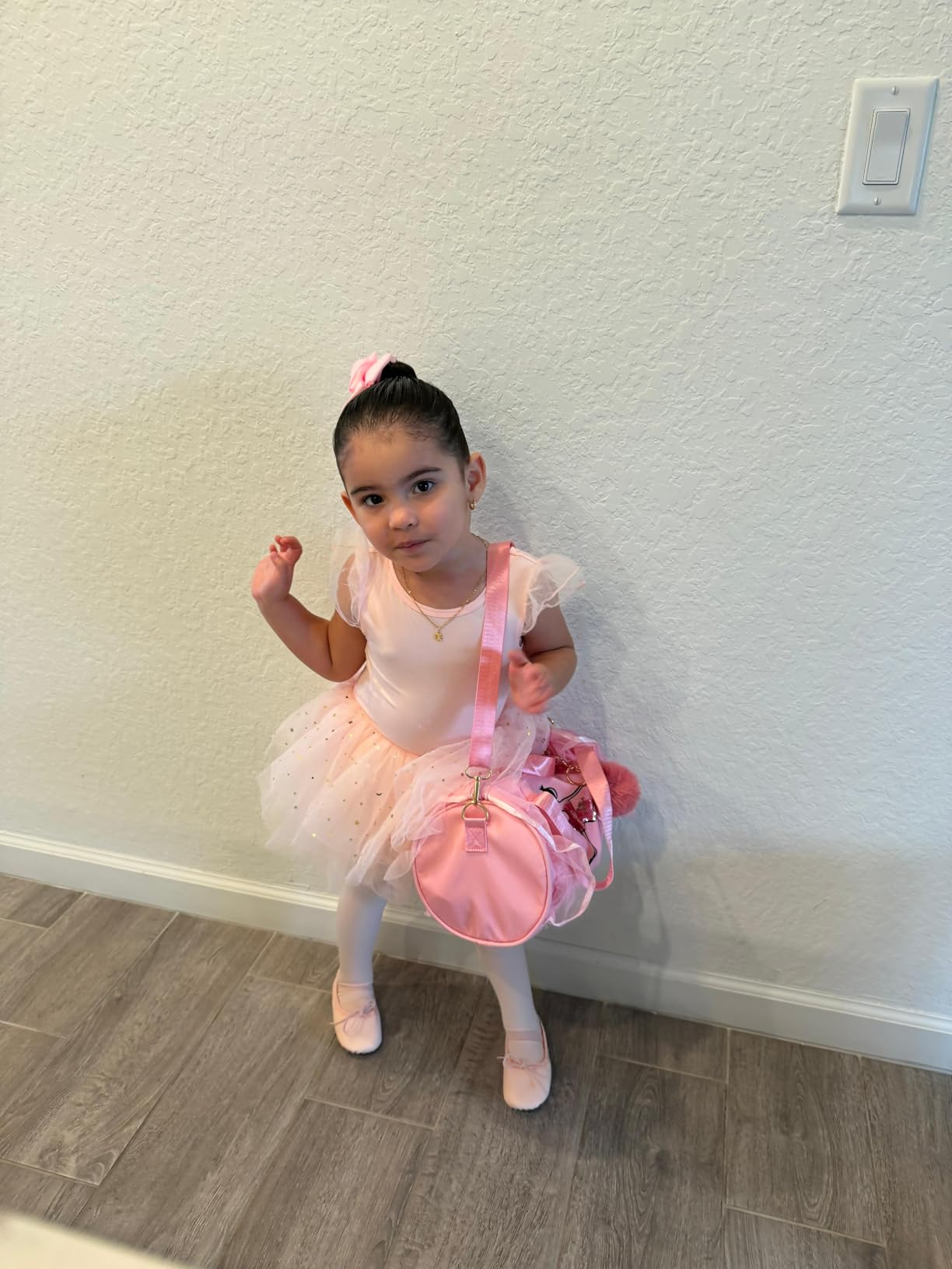 KingBig New in 2024 Cute Ballet Bag Kits Tutu Dress Dance Bag, Girls Personalized Waterproof Duffle Bag with Key Chain Cute Plush hanging Pink ball(Pink) customer photo 1