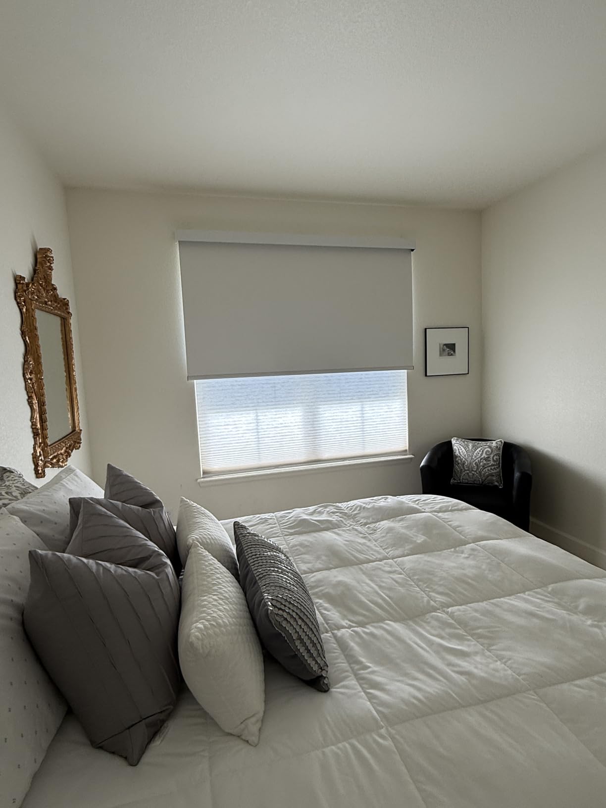 Motorized Roller Shades, 100% Blackout, Gentle White | Automatic Blinds for Indoor Windows, Works with Alexa Google Apple Home, Remote & App Control, Solar/USB Charging, Custom Size customer photo 1