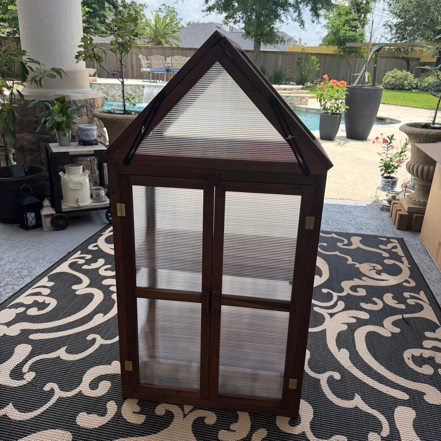 Happygrill Cold Frame, Mini Wooden Green House w/Transparent Openable Roof | Raised Flower Planter Shelf w/ 3 Adjustable Shelves & Polycarbonate Panels, Small Wood Greenhouse Cabinet for Indoor Outdoors customer photo 1