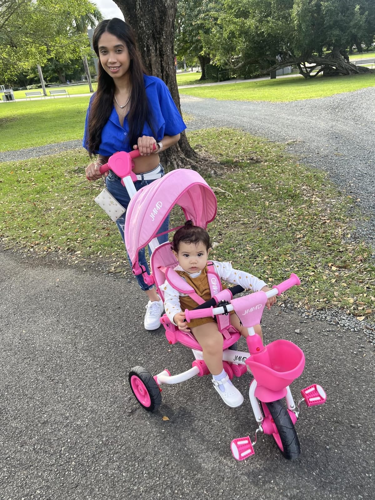 JMMD 8-in-1 Foldable Toddler Tricycle for Ages 1-5, Portable Trike Stroller | Kids Tricycle with Parent Push Handle, 360 Swivel Seat, Multi-Position Recline, Canopy & Storage, Baby Birthday Gift & Toy customer photo 2