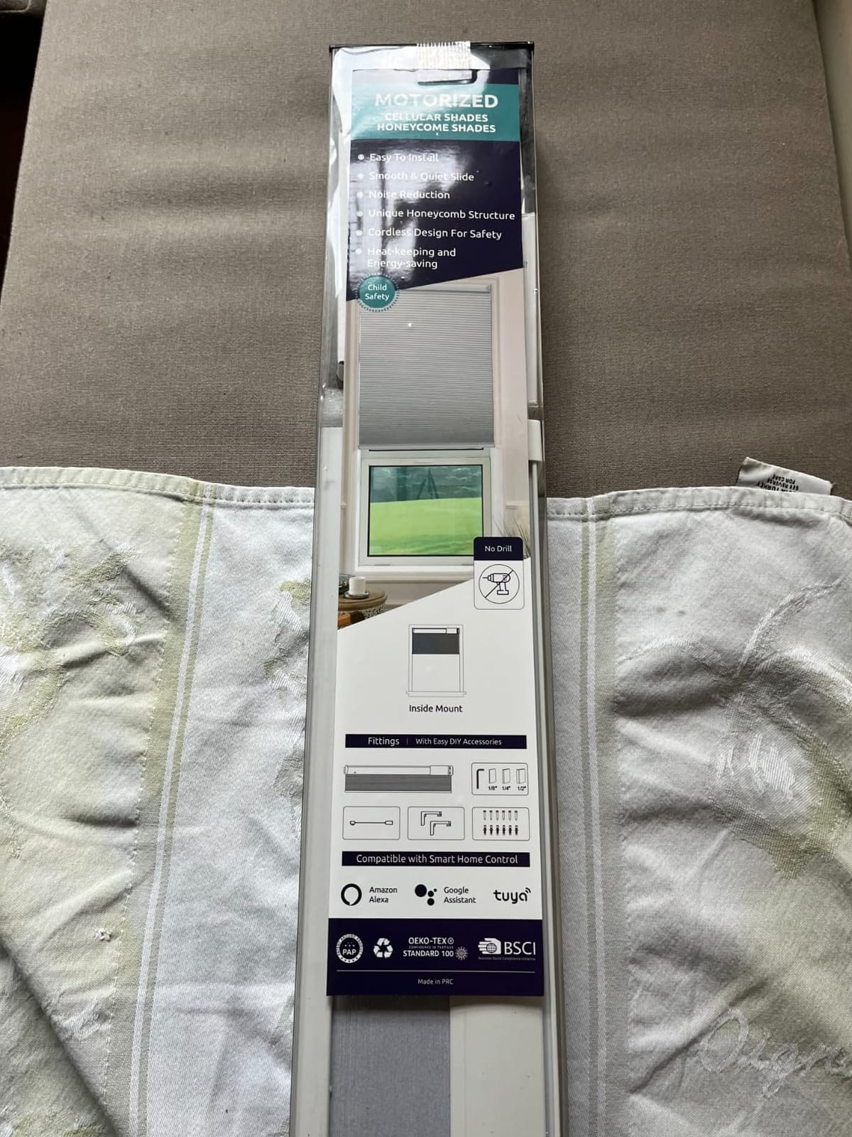 CINONEKO Motorized Cellular Shades with Remote, No Drill Smart Blackout Honeycomb Blinds, Cordless Automatic Electric Window Shade with Solar Panel, Alexa & Google, Rechargeable customer photo 2