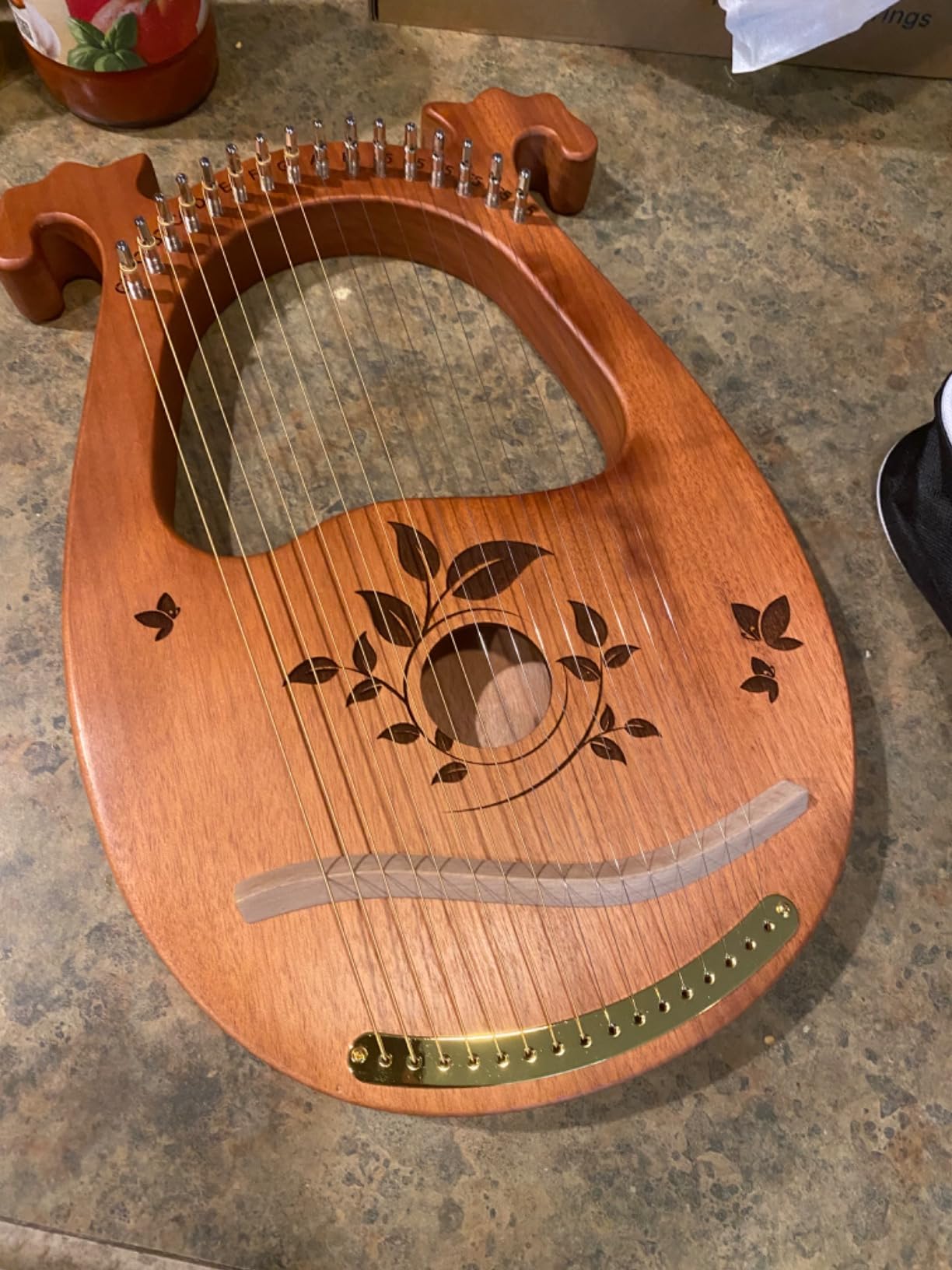 Lyre Harp Mahogany with Tuning Wrench and 16 Metal Spare String Set, Manual Picks Black Gig Bag, Metal String Lyre Instrument Kit, Suitable for Kids Adult Professional Beginner customer photo 2