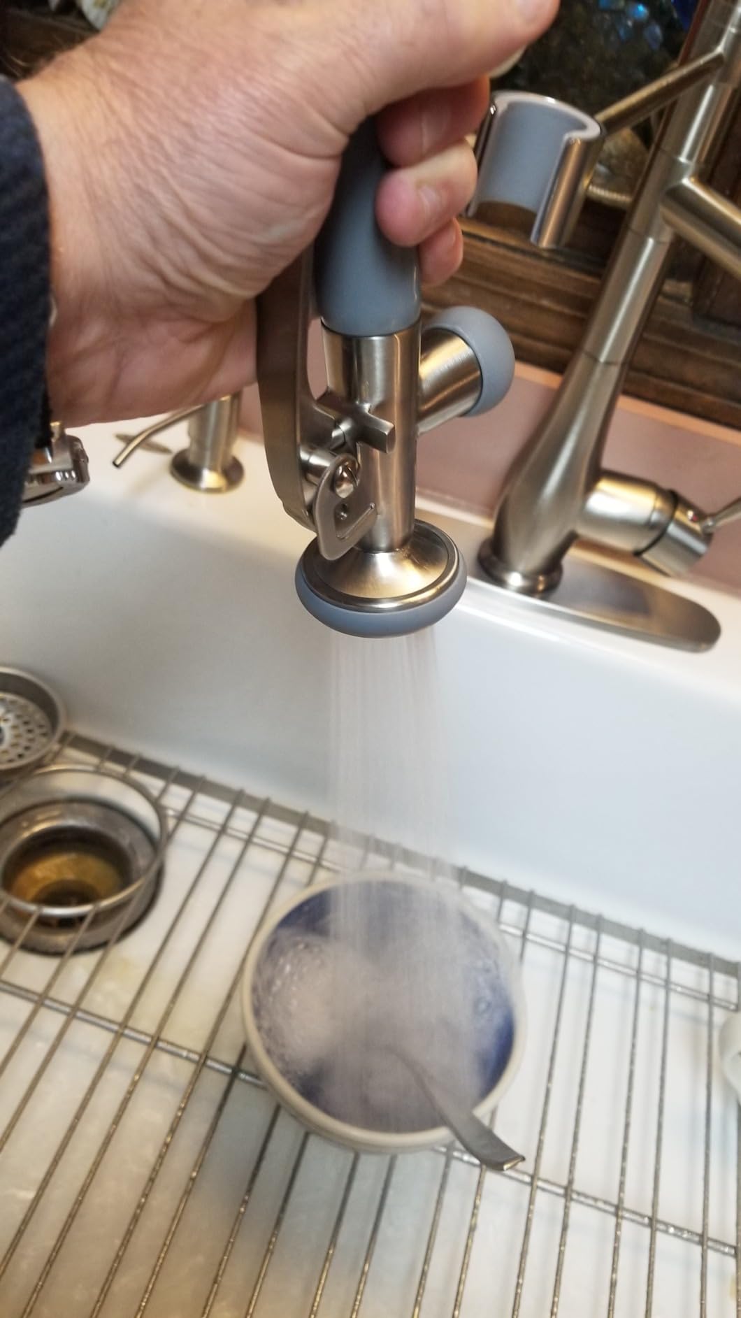 GIMILI Commercial Kitchen Faucet with Pull Down Sprayer Brushed Nickel | Soap Dispenser Included, Commercial Style, Double Head Spray, High Pressure Rinse, Single Handle, Pull Down Hose customer photo 2