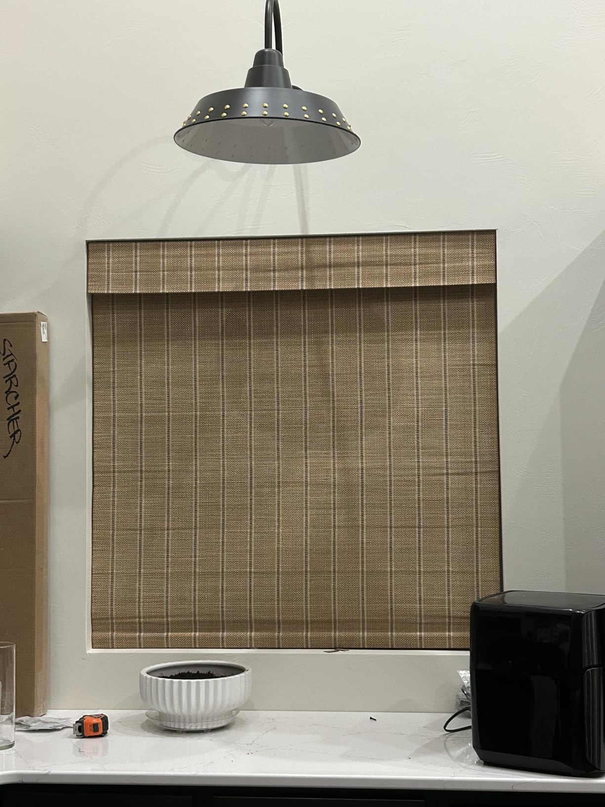 Cordless Bamboo Roman Shades, Natural Woven Blinds with 6 Inches High Valance, Custom Room Darkening Privacy Lined Sun Shade for Indoor Windows, Doors, Color 5 customer photo 2